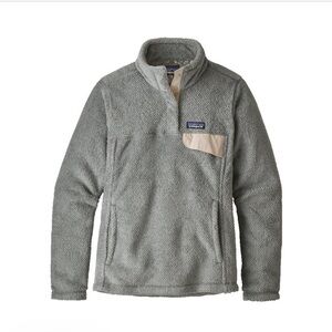 Patagonia Women’s Light Gray Fleece T-Snap Pullover with Beige Pocket Size L